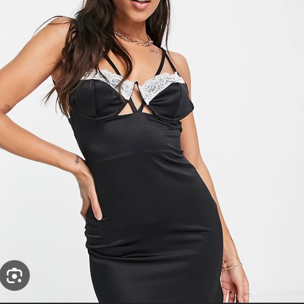🎊  ASOS ASYOU satin lace cup mini dress in black